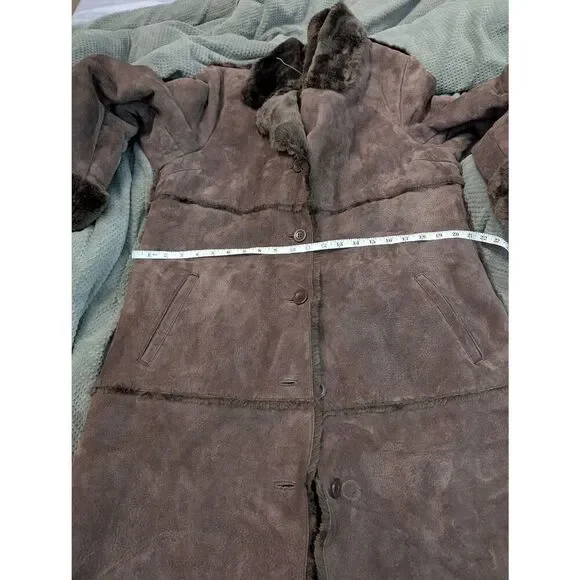 Vintage Brandon Thomas Women's Large 100% Genuine Leather Overcoat Trench Coat - Picture 7 of 8